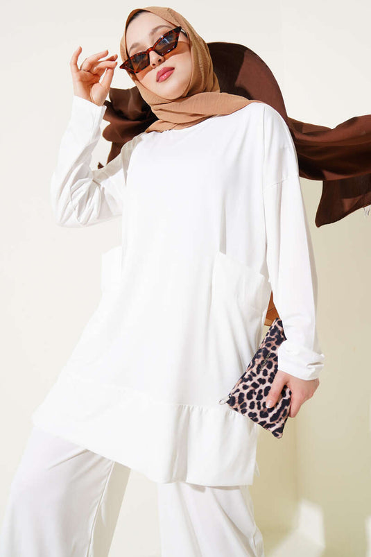 Costume deux pièces basique Sandy à double poche écru