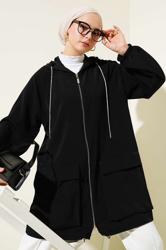 Double Pocket Elastic Cuff Coat Black