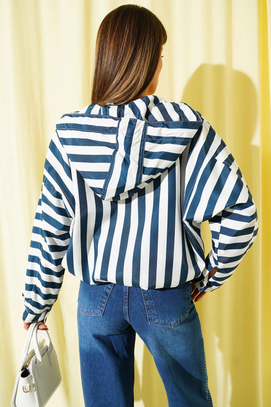 Giacca a righe con doppia tasca color petrolio