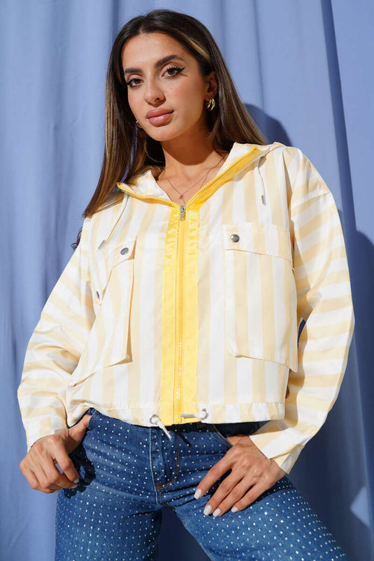 Gestreept jack met dubbele zakken, geel