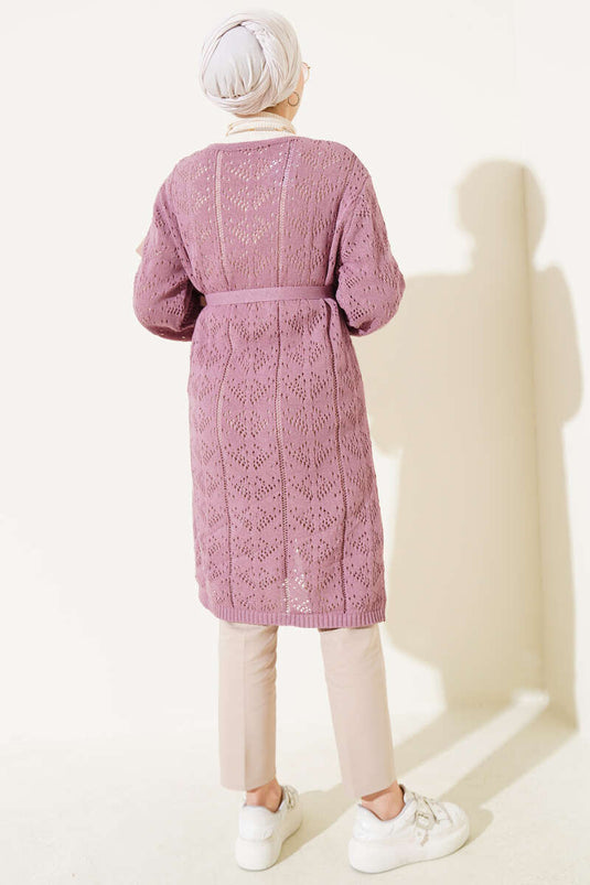 Strickjacke mit doppeltem Taschenloch und Gürtel, Dusty Rose