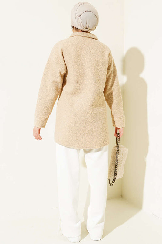 Camicia Bouclè con doppia tasca e bottoni Beige