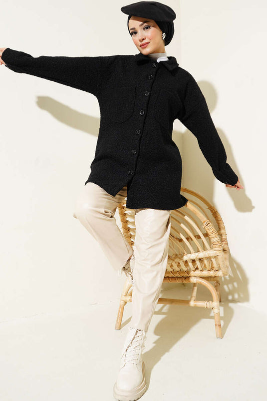 Camicia Bouclè con doppia tasca e bottoni Nera