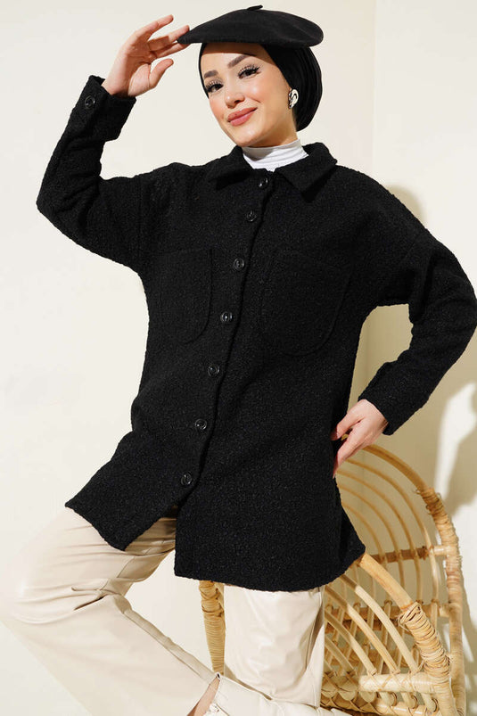 Camicia Bouclè con doppia tasca e bottoni Nera