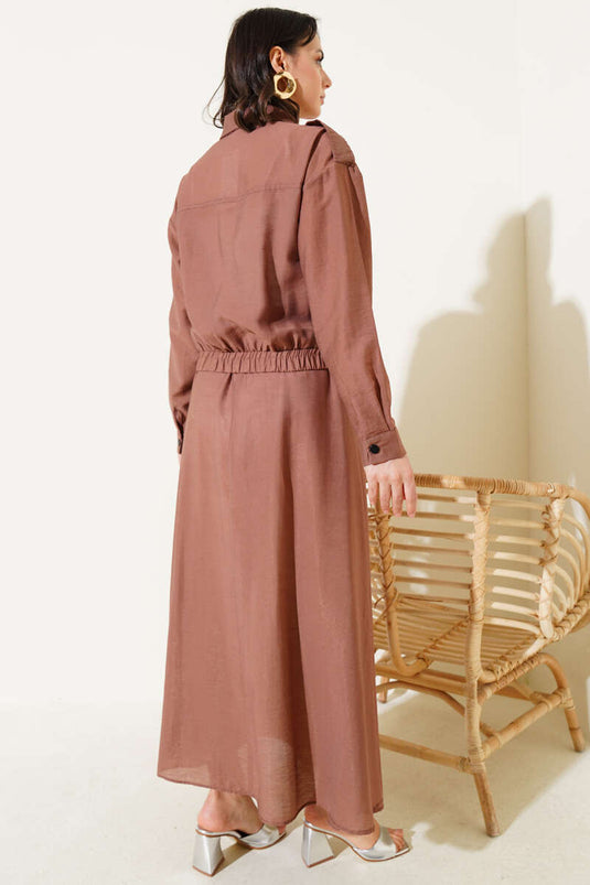 Ensemble deux pièces avec jupe zippée à double poche marron