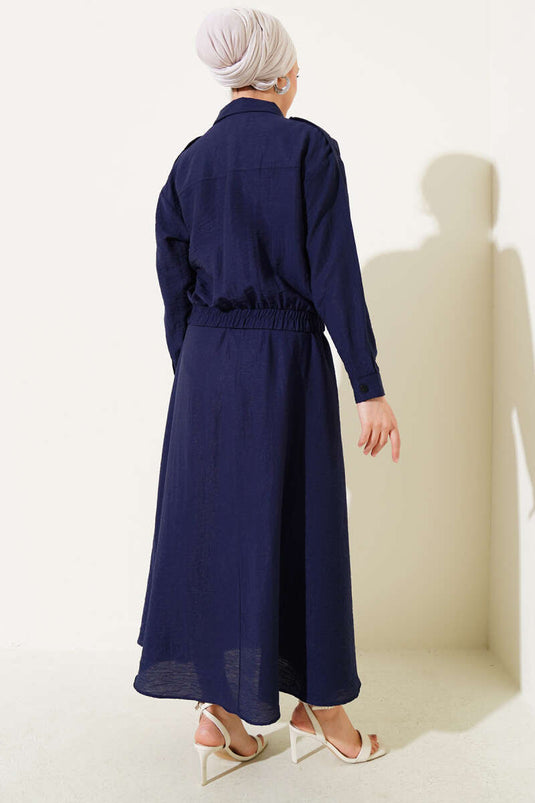 Ensemble deux pièces avec jupe zippée à double poche bleu marine