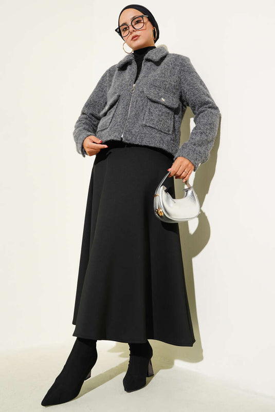 Veste courte zippée à double poche couleur fumée