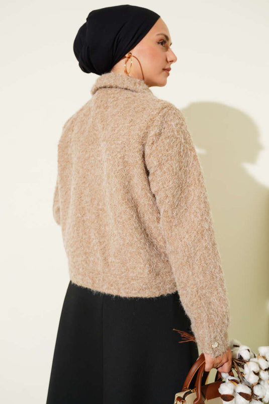 Veste courte zippée à double poche Latte