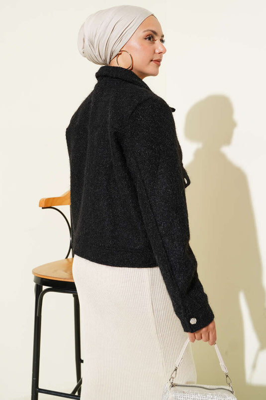 Veste courte zippée à double poche noire