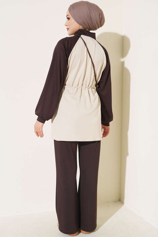 Ensemble En Maille À Double Poche Marron
