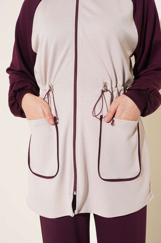 Conjunto De Punto Con Doble Bolsillo En Ciruela