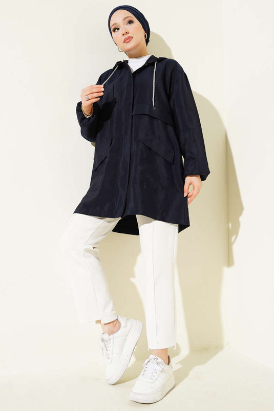 Çift Cepli Gizli Fermuarlı Kap Lacivert