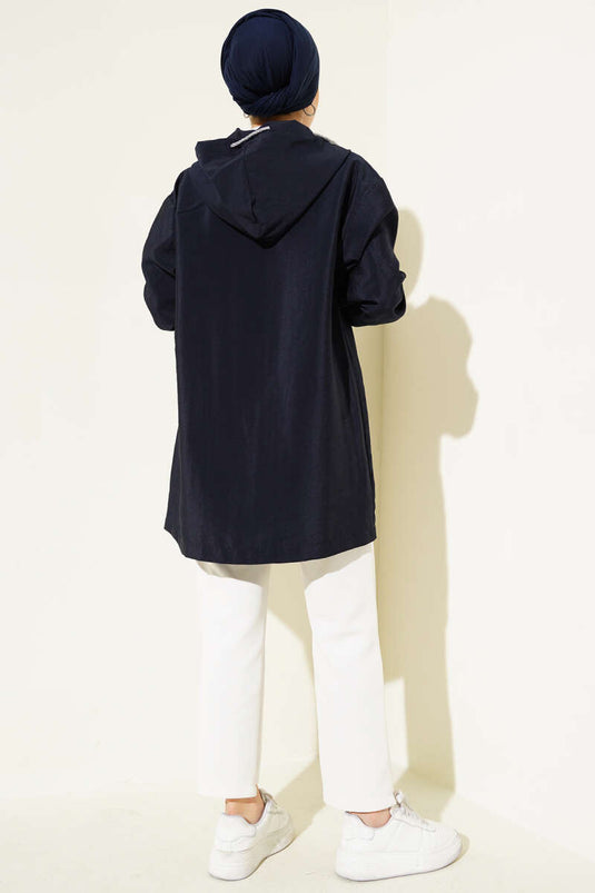 Çift Cepli Gizli Fermuarlı Kap Lacivert