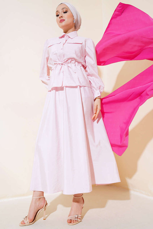 Double Pocket Two-Piece Skirt Set Pink