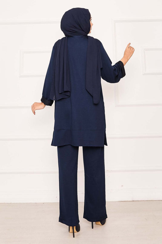 Costume deux pièces à double poche bleu marine