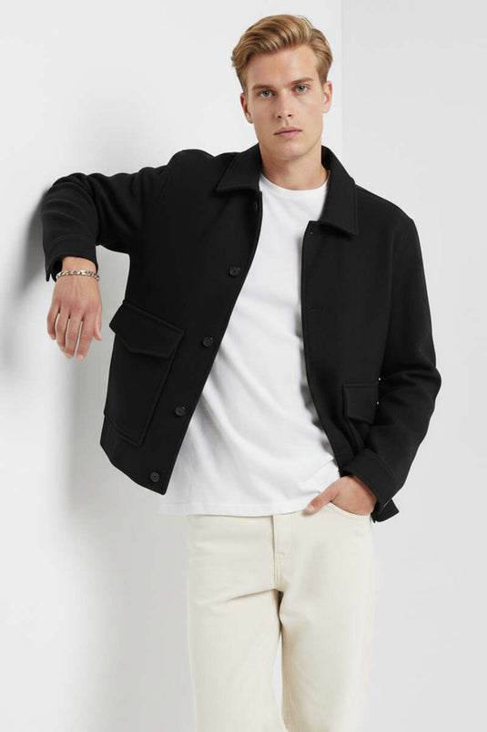 Giacca in cashmere con doppia tasca, nera