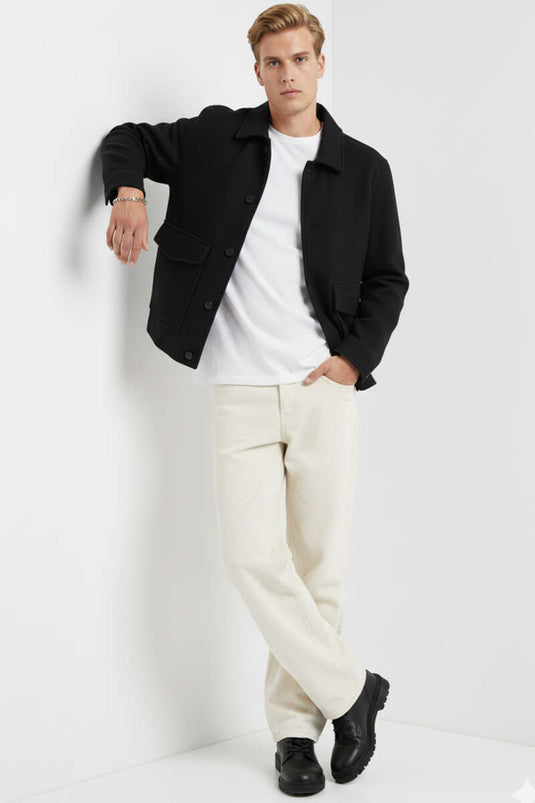 Giacca in cashmere con doppia tasca, nera