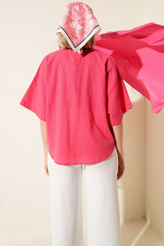 Double Pocket Linen Shirt, Fuchsia