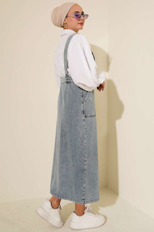 Bretelles en jean à double poche Slopet Bleu clair