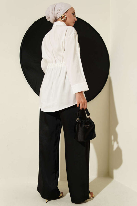 Chemise à double poche et boutons métalliques écrue