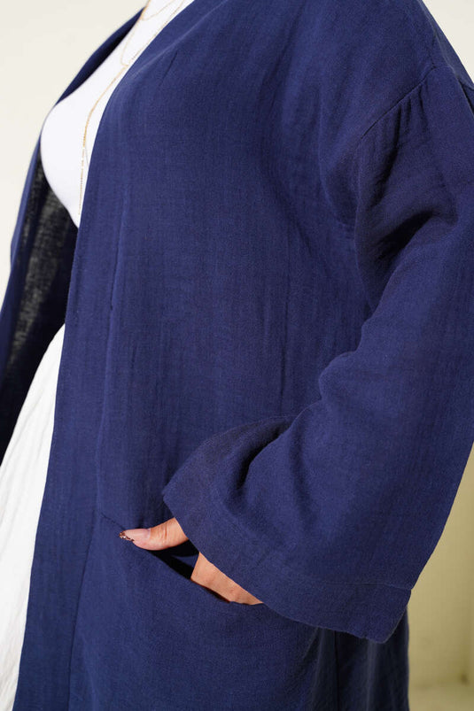 Double Pocket Muslin Cardigan Navy Blue