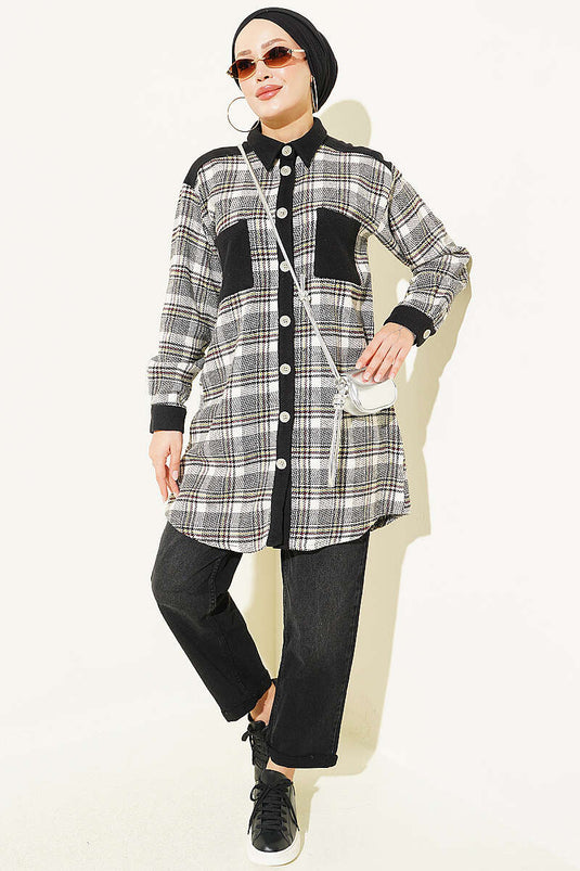 Camicia Di Flanella Nera Con Doppie Tasche