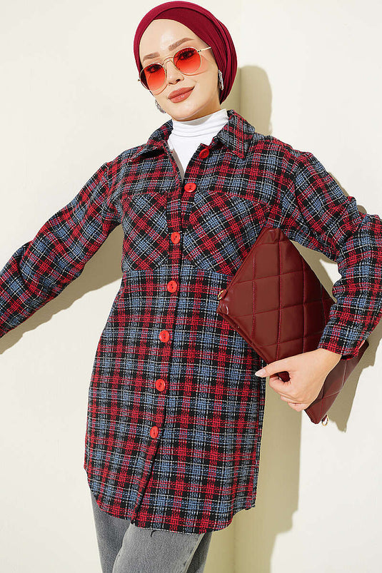 Chemise Oversize En Flanel Bordeaux À Double Poches