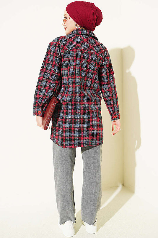 Chemise Oversize En Flanel Bordeaux À Double Poches