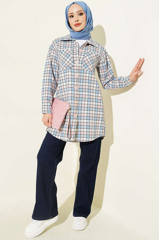 Chemise Oversize En Jean À Deux Poches Bleu