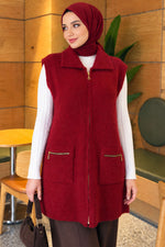 Gilet Bordeaux À Poches Doubles Et Style Barbe