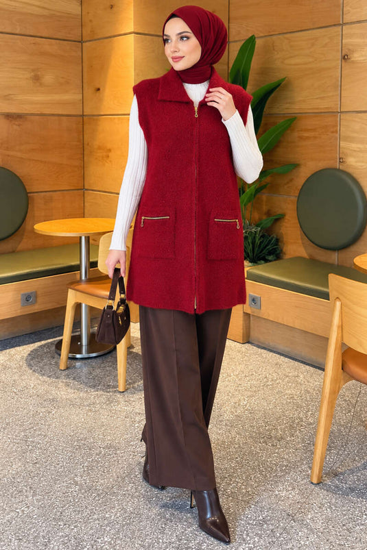 Gilet Bordeaux Con Tasche Doppie E Stile Barba