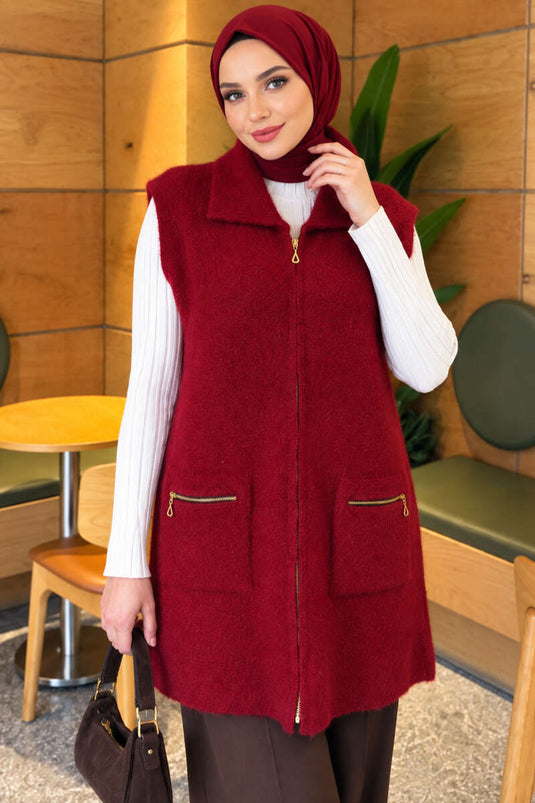 Gilet Bordeaux Con Tasche Doppie E Stile Barba