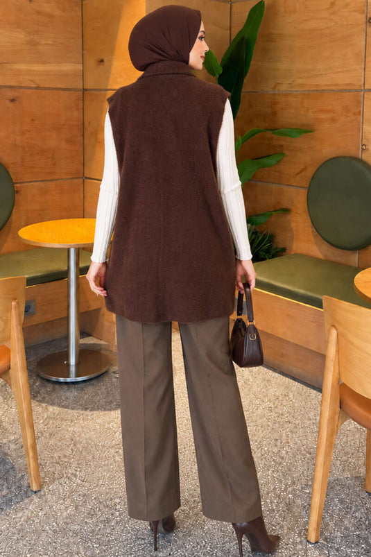 Gilet Con Tasche Doppie E Barba In Marrone