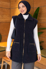Gilet À Poches Double Avec Barbe Bleu Marine