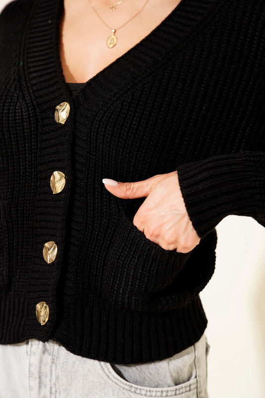 Gilet court en maille Thessaloniki à double poche, noir