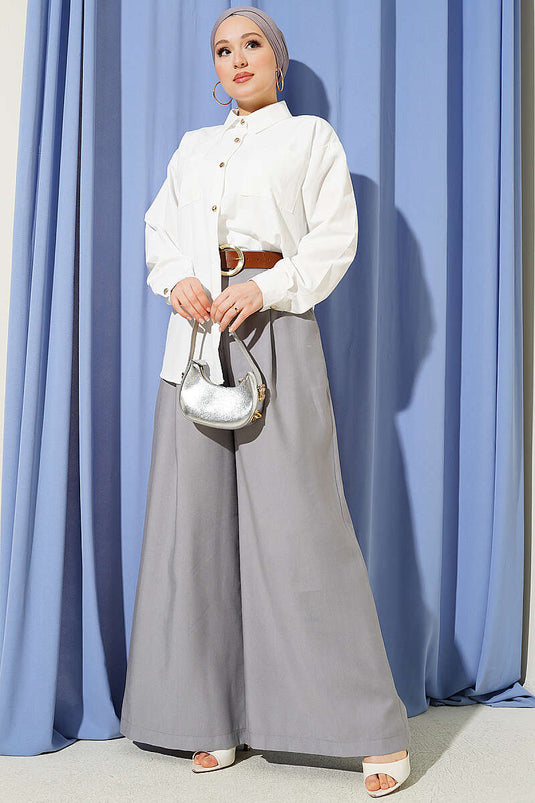 Chemise en tericoton à double poche couleur écru