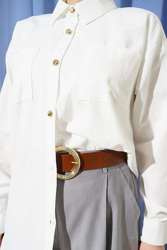 Chemise en tericoton à double poche couleur écru