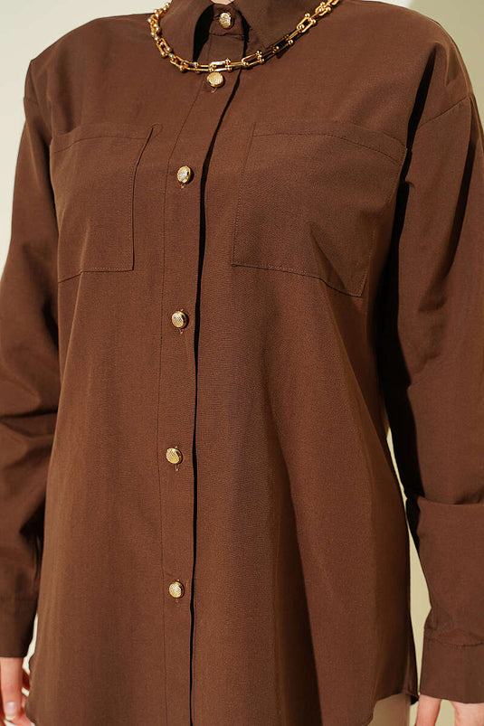 Chemise en tericoton à double poche, couleur café