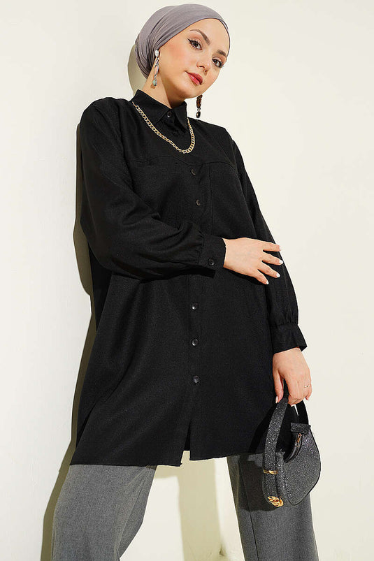 Chemise noire à double poche avec collier chaîne