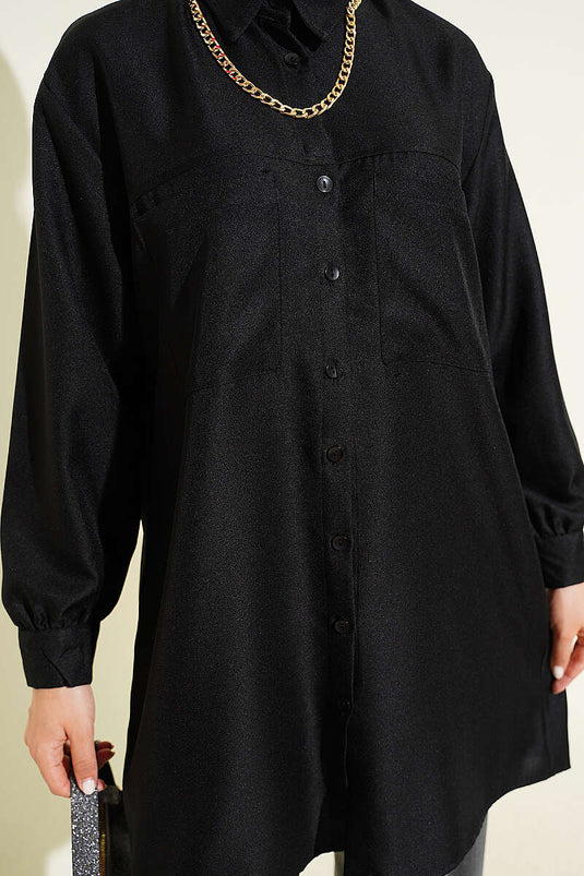 Chemise noire à double poche avec collier chaîne