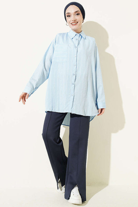 Camicia Hella Oversize a Doppia Riga Azzurro Bebe