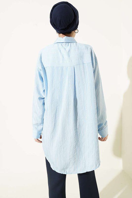 Camicia Hella Oversize a Doppia Riga Azzurro Bebe