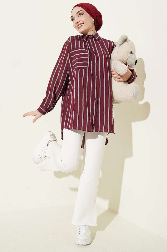 Double Striped Loose Hella Shirt Plum