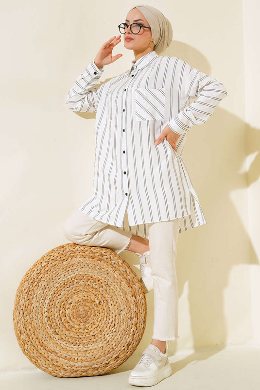 Tunique blanche à double rayures
