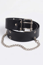 Ceinture Noire À Double Trou Avec Chaîne Argentée