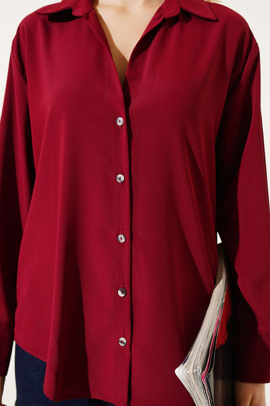 Double Button Cuffed Chiffon Shirt Burgundy