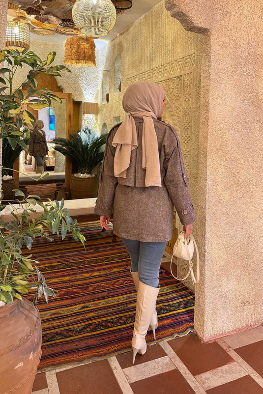 Trench-coat court doublé à double boutonnage marron