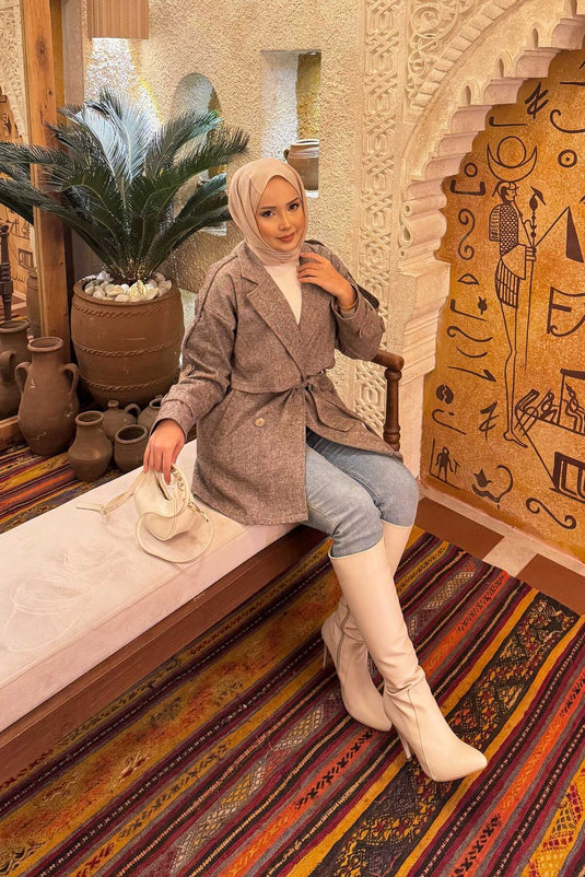 Trench-coat court doublé à double boutonnage marron