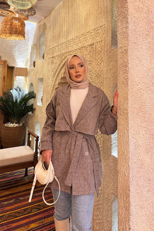 Trench-coat court doublé à double boutonnage marron