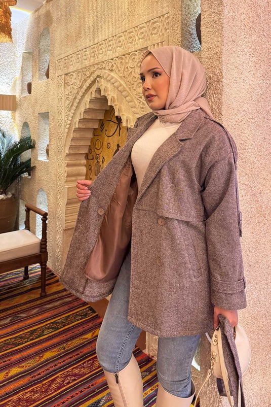 Trench-coat court doublé à double boutonnage marron